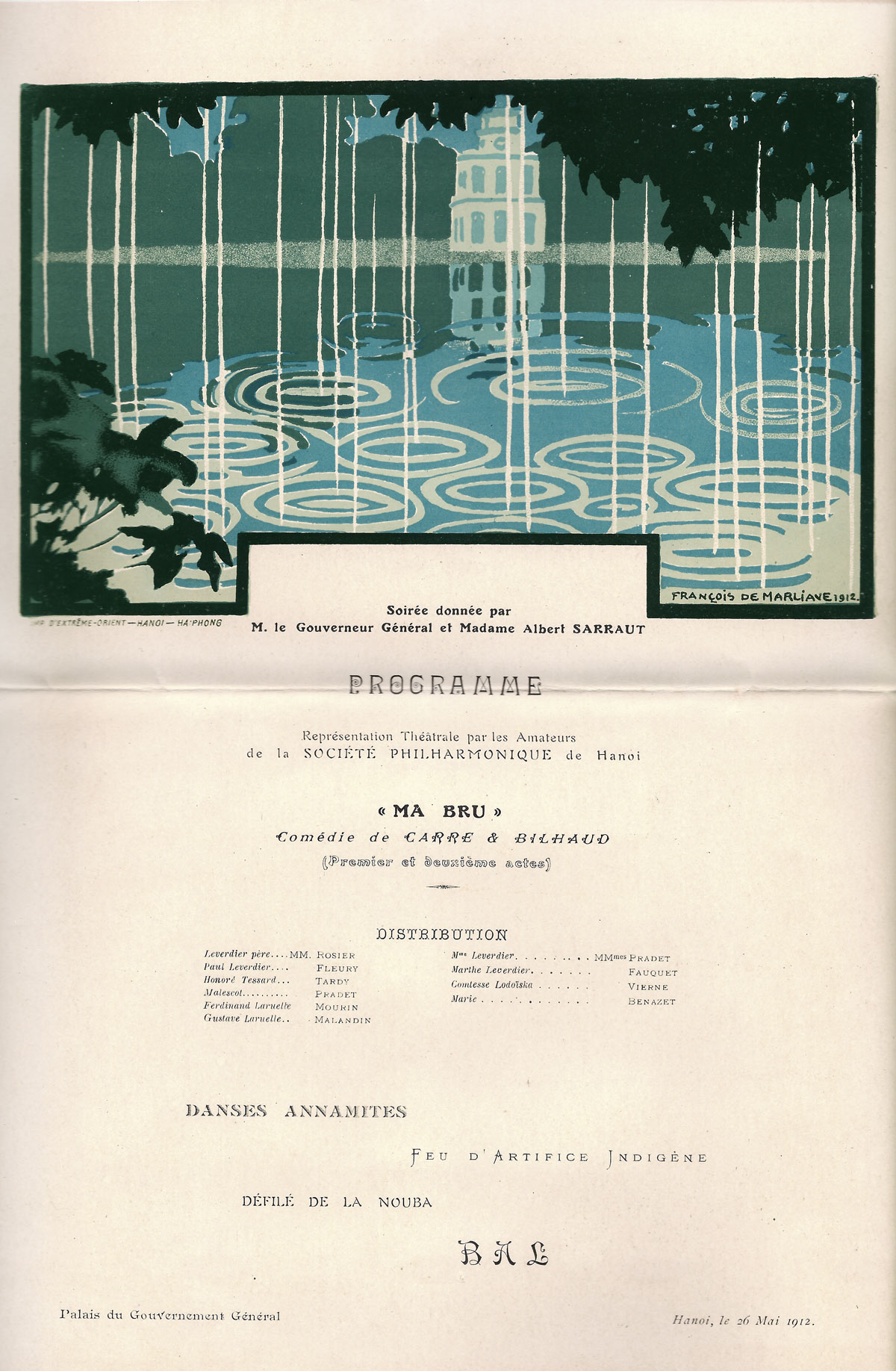 Soirée théâtrale privée au Palais du Gouvernement général de l'Indochine Mr Albert Sarraut, 26 mai 1912