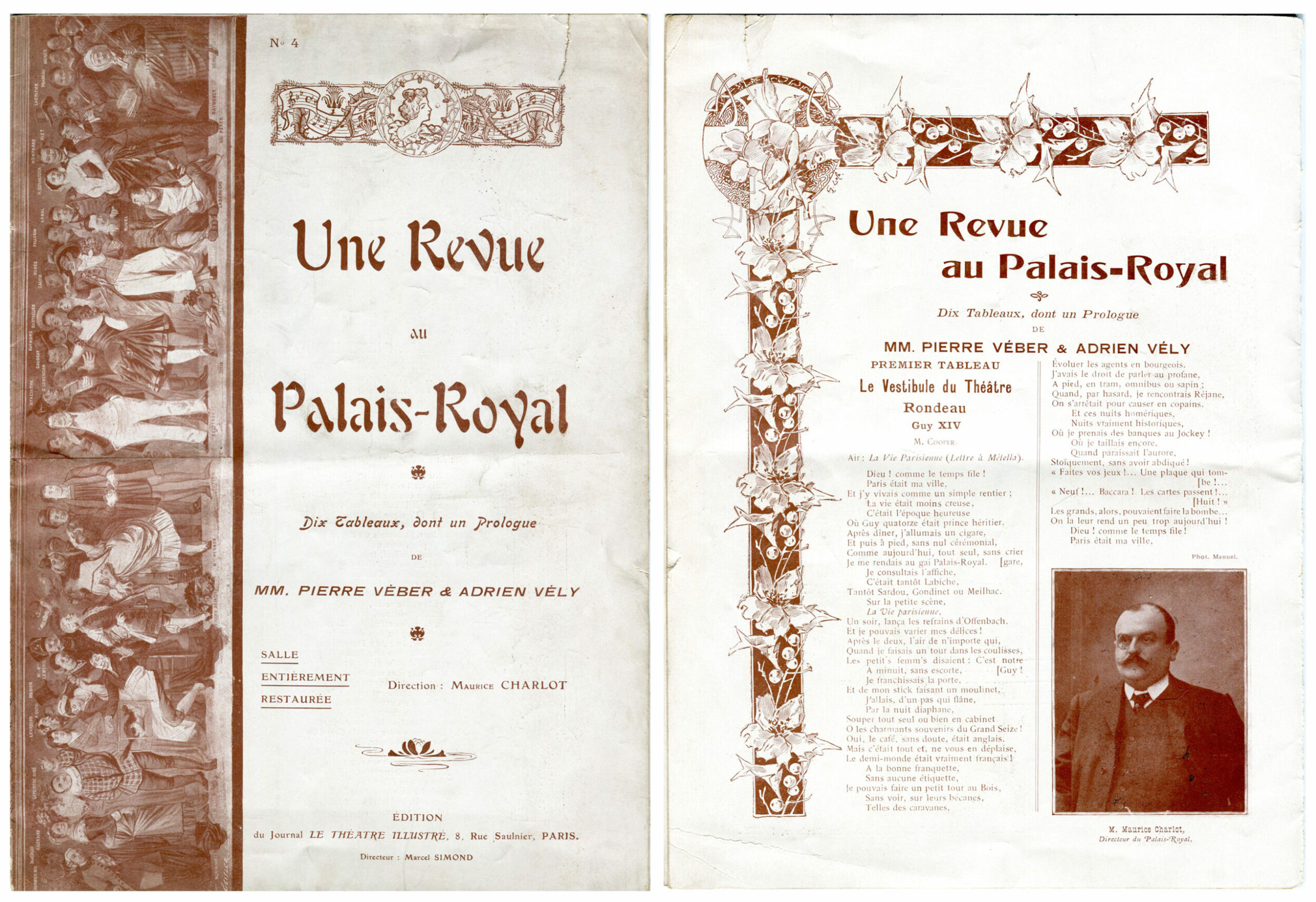 Programme du Théâtre du Palais-Royal pour Une Revue au Palais-Royal, Paris, 19.5x27, 1905