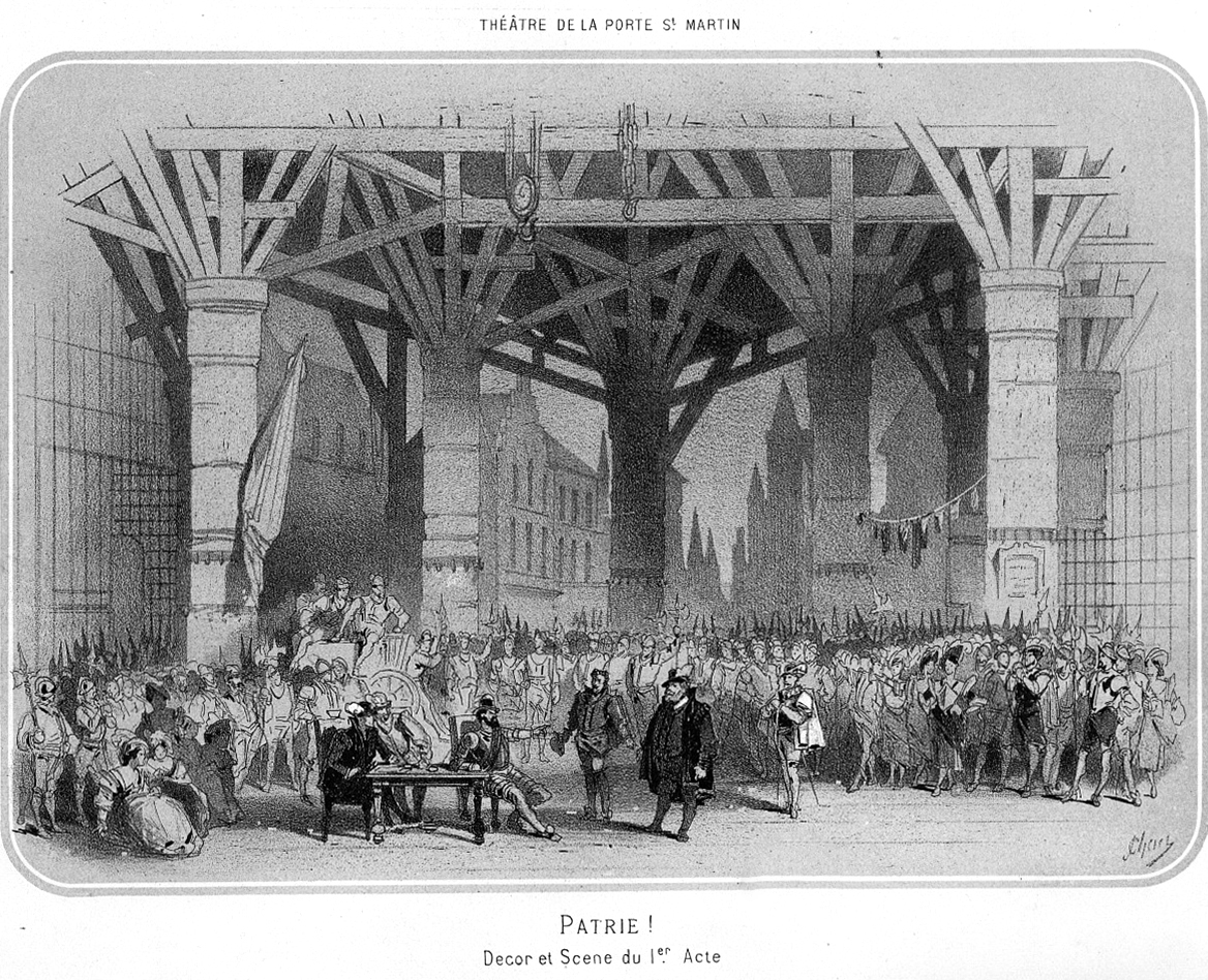 Jules Chéret, "Patrie, Décor et scène de l'acte I.", Les Succès du jour, n°2, avril 1869. Collection particulière
