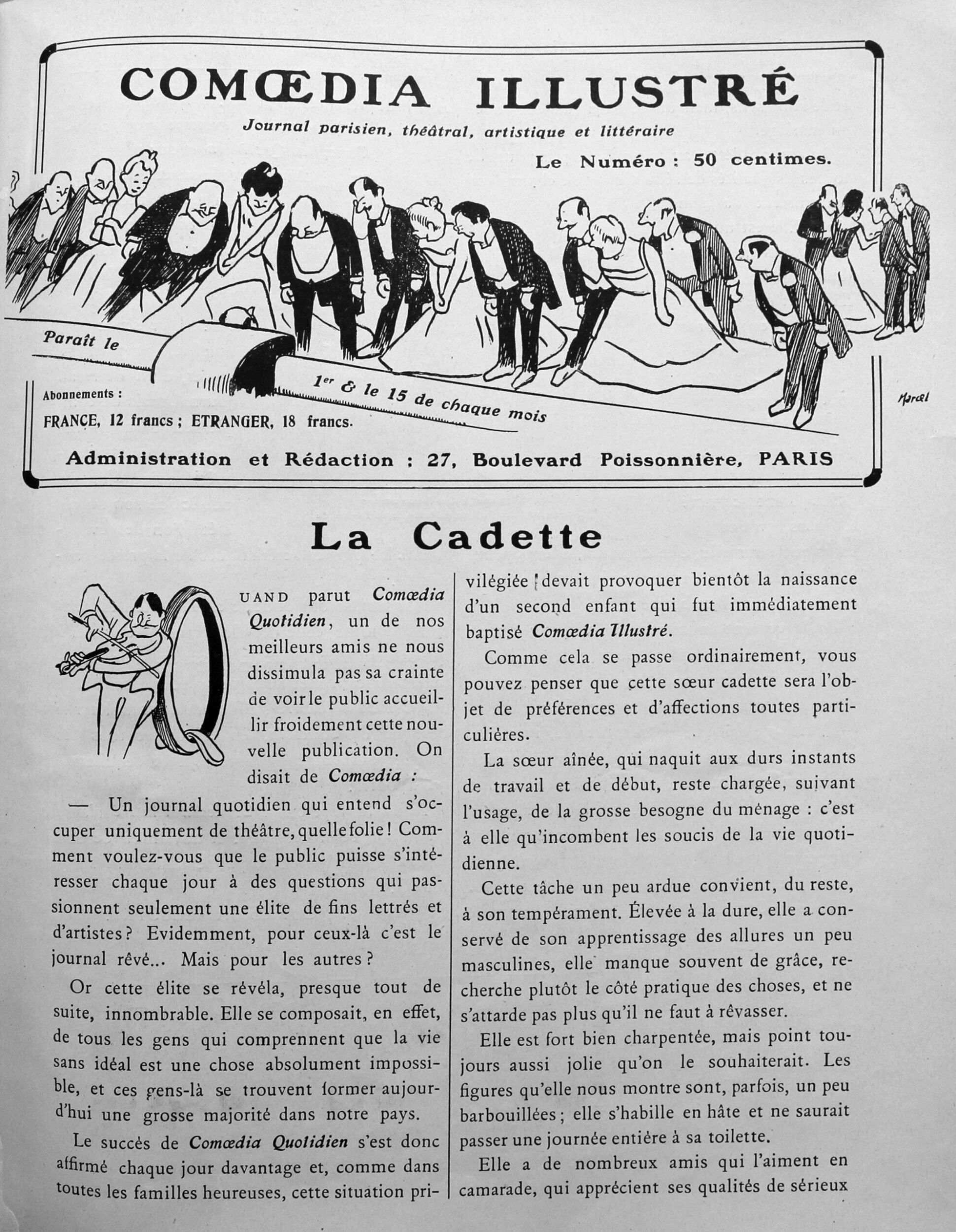 "La cadette", Comoedia illustré, 15 décembre 1908, p.1 et 2.
