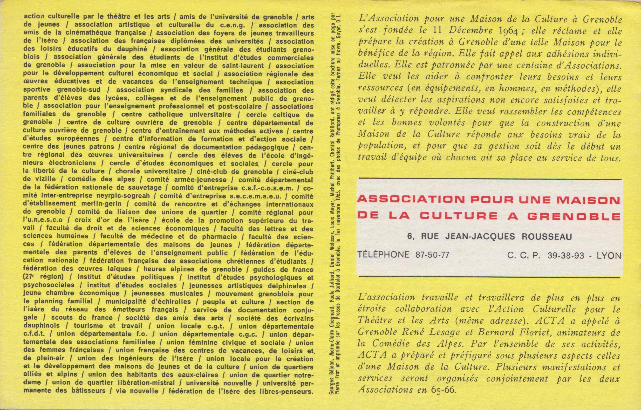 Fig. C - Brochure de l’association pour une Maison de la Culture à Grenoble (nov. 1965).