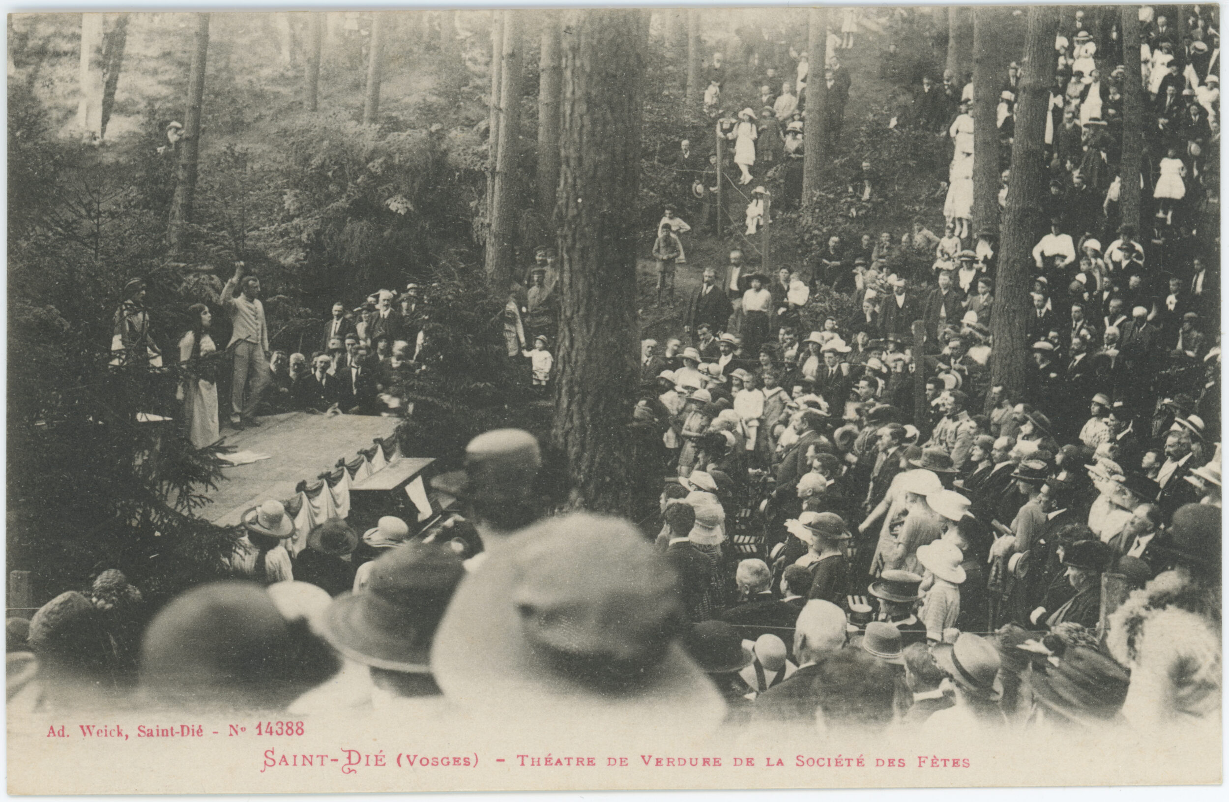 « St-Dié — Forêt St-Martin — Le Théâtre de Verdure ». Carte postale illustrée