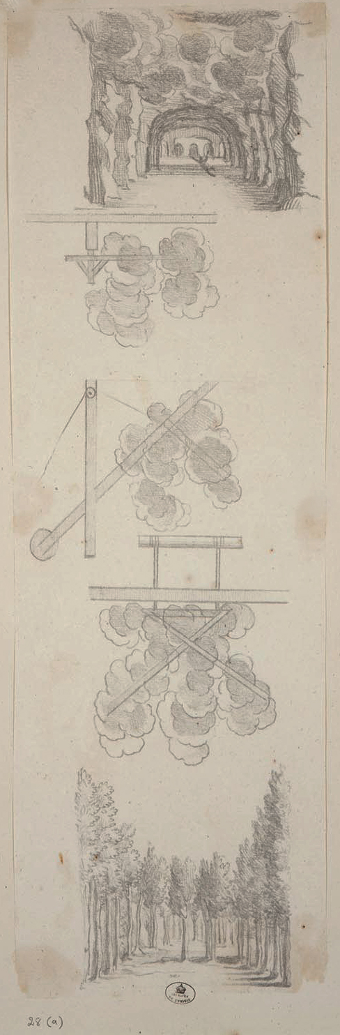 Atelier de Jean Berain, Machines pour faire mouvoir des nuages, années 1680-1710. Archives nationales, Recueils des Menus Plaisirs du roi