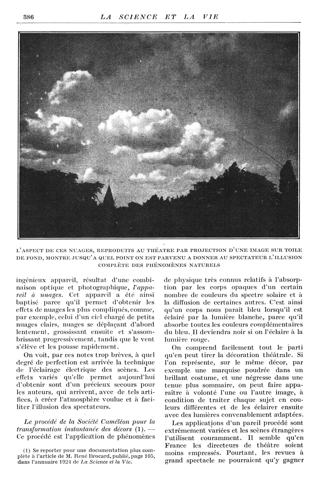 Résultat obtenu grâce à l’appareil à nuages, page extraite du reportage sur l’Exposition des Arts décoratifs, La Science et la Vie, mai 1925, p. 386. CNAM