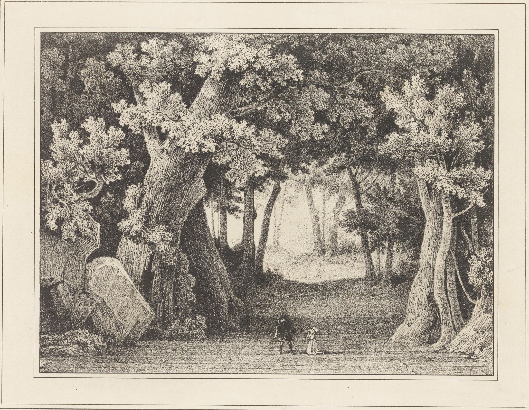 La Sylphide, acte 2e, décor de Ciceri, dessin d’Eugène-Ferdinand Buttura, lithographie d’Auguste Didion, 1832. BnF/Gallica
