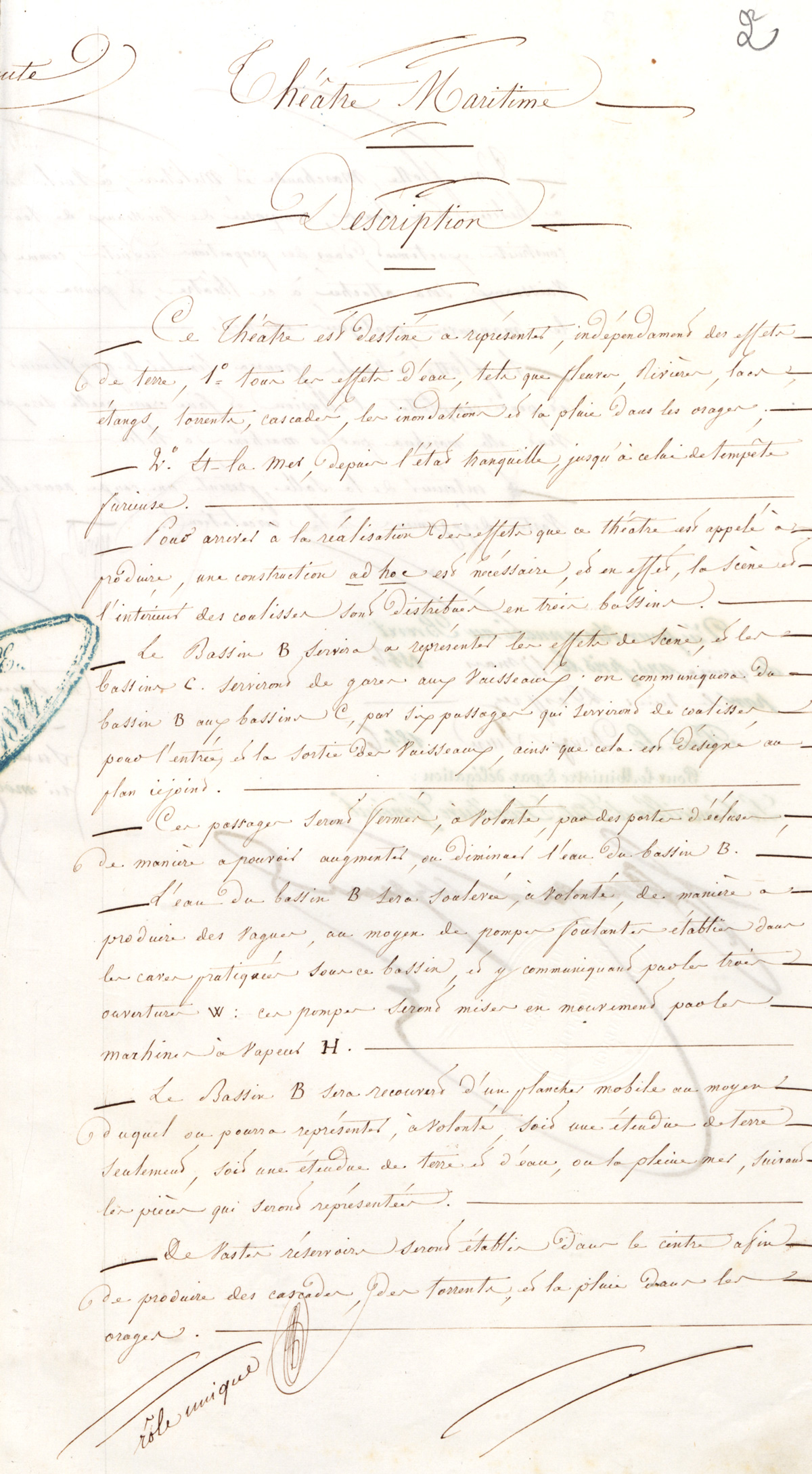 Système de théâtre dit théâtre maritime, brevet d'invention de Monsieur Desprez, employé, Paris, rue de la Fontaine-au-Roi, 17 mars 1846. Cote 1BB3179 INPI