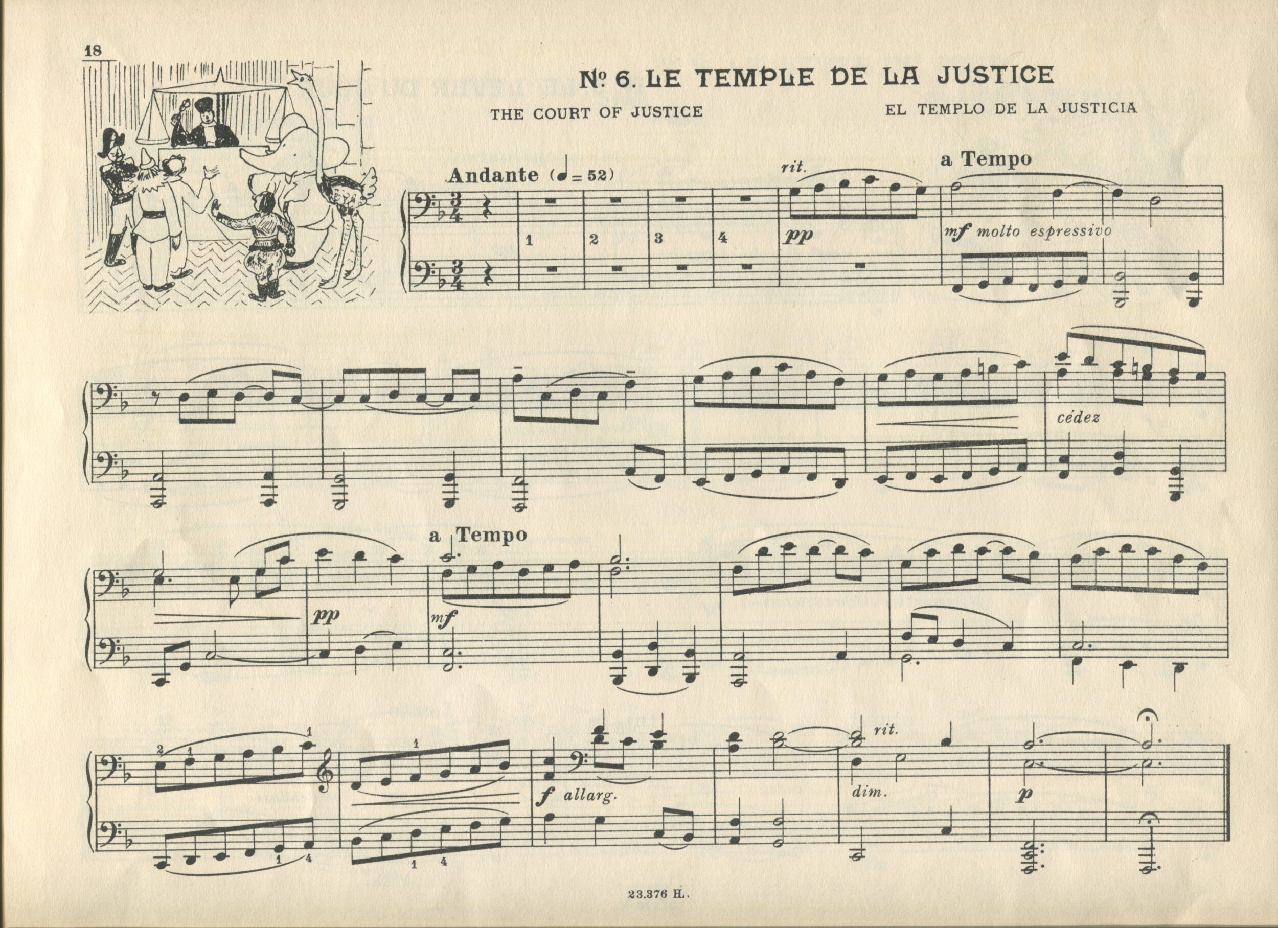 Partition,  Une Aventure de Babar « suite de 7 pièces faciles pour piano à quatre mains »,n°6, éditions Lemoine, 1937, SHT, Fonds Léon Chancerel, Boîte BIV (1)