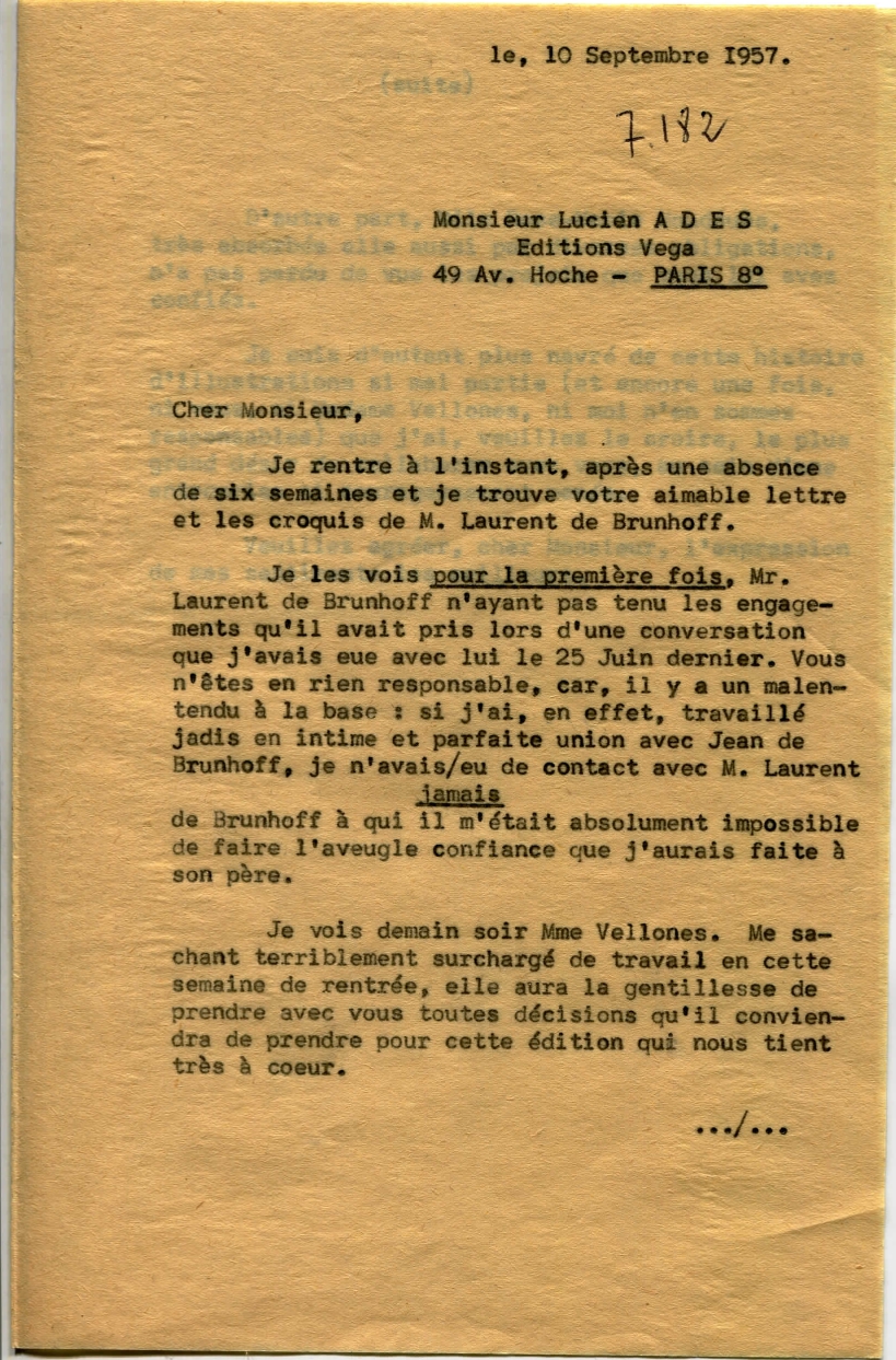 Lettre de Léon Chancerel à Lucien Adès, 10 septembre 1957, SHT, Fonds Léon Chancerel, Boîte BIV (1)