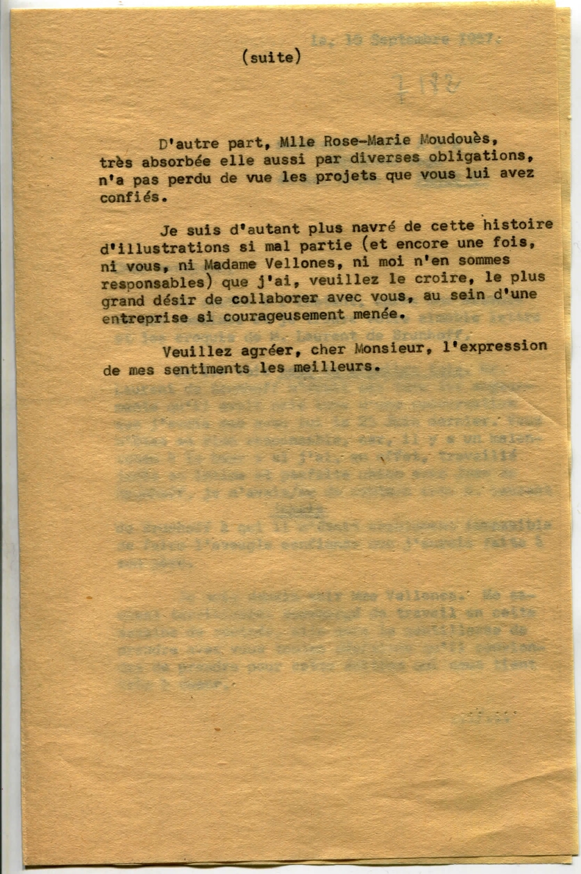 Lettre de Léon Chancerel à Lucien Adès, 10 septembre 1957, SHT, Fonds Léon Chancerel, Boîte BIV (1)