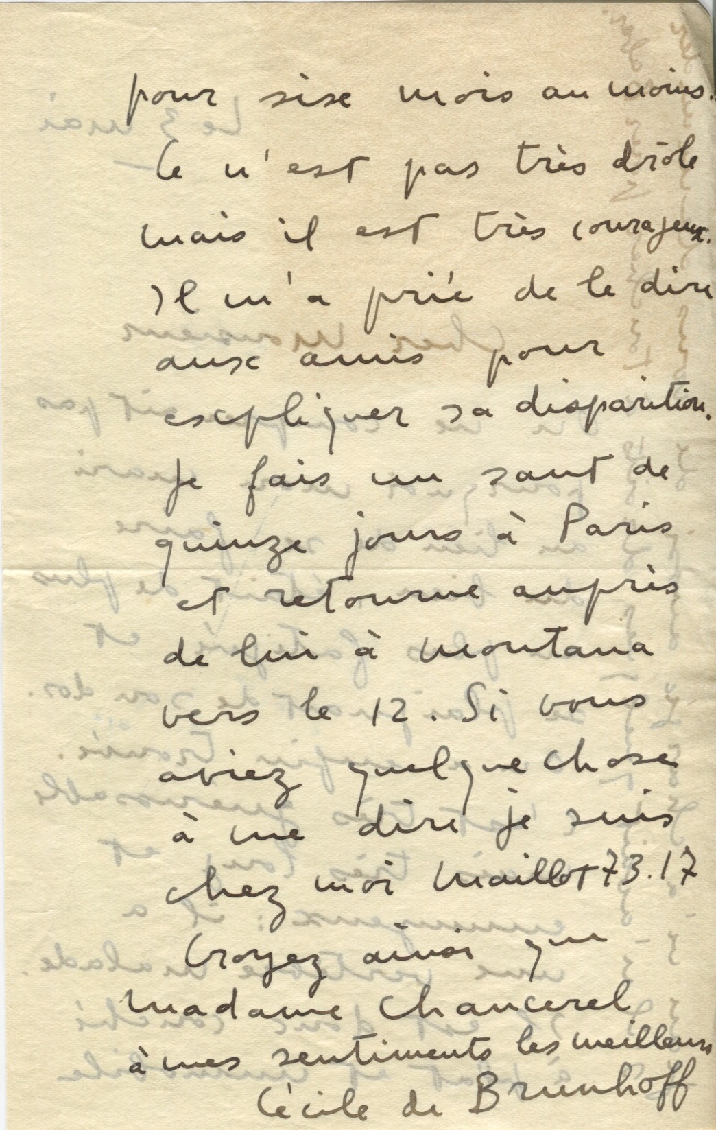Lettre de Cécile de Brunhoff à Léon Chancerel, 3 mai [1936 ?], SHT, Fonds Léon Chancerel, Boîte BIV (1)