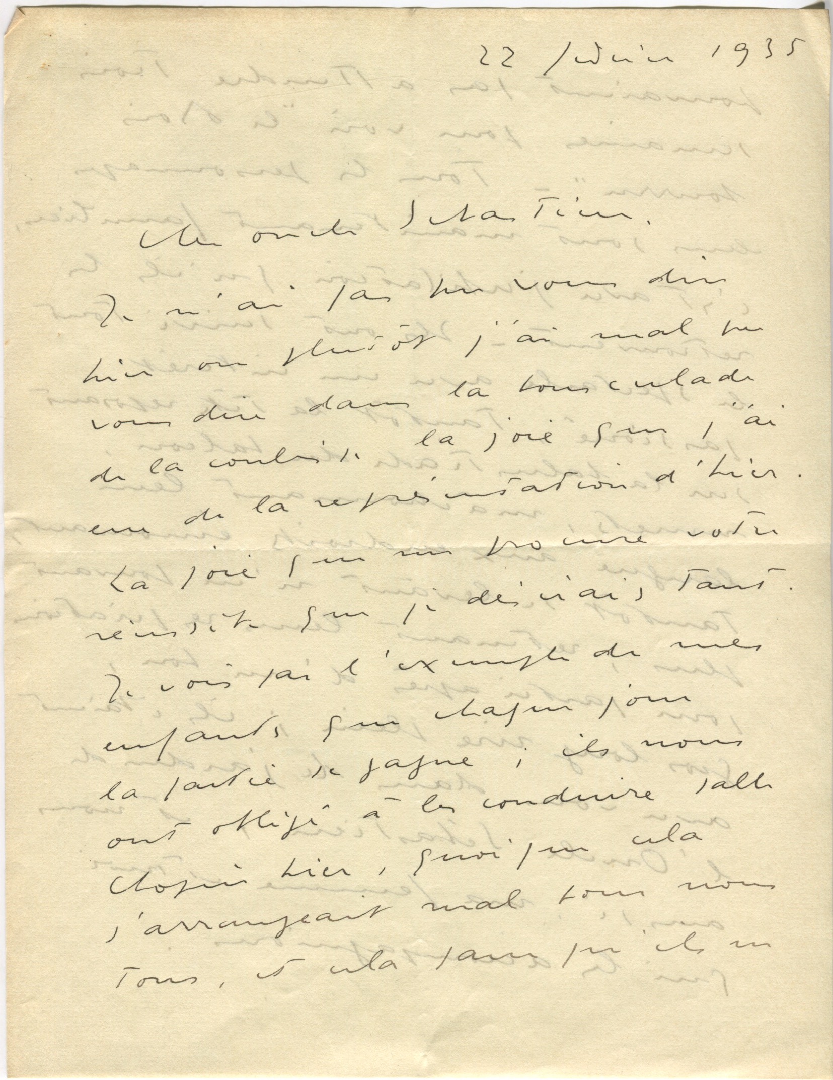 Lettre de Jean de Brunhoff à Léon Chancerel du 22 janvier 1935, SHT, Fonds Léon Chancerel,  Boîte BIV (1)