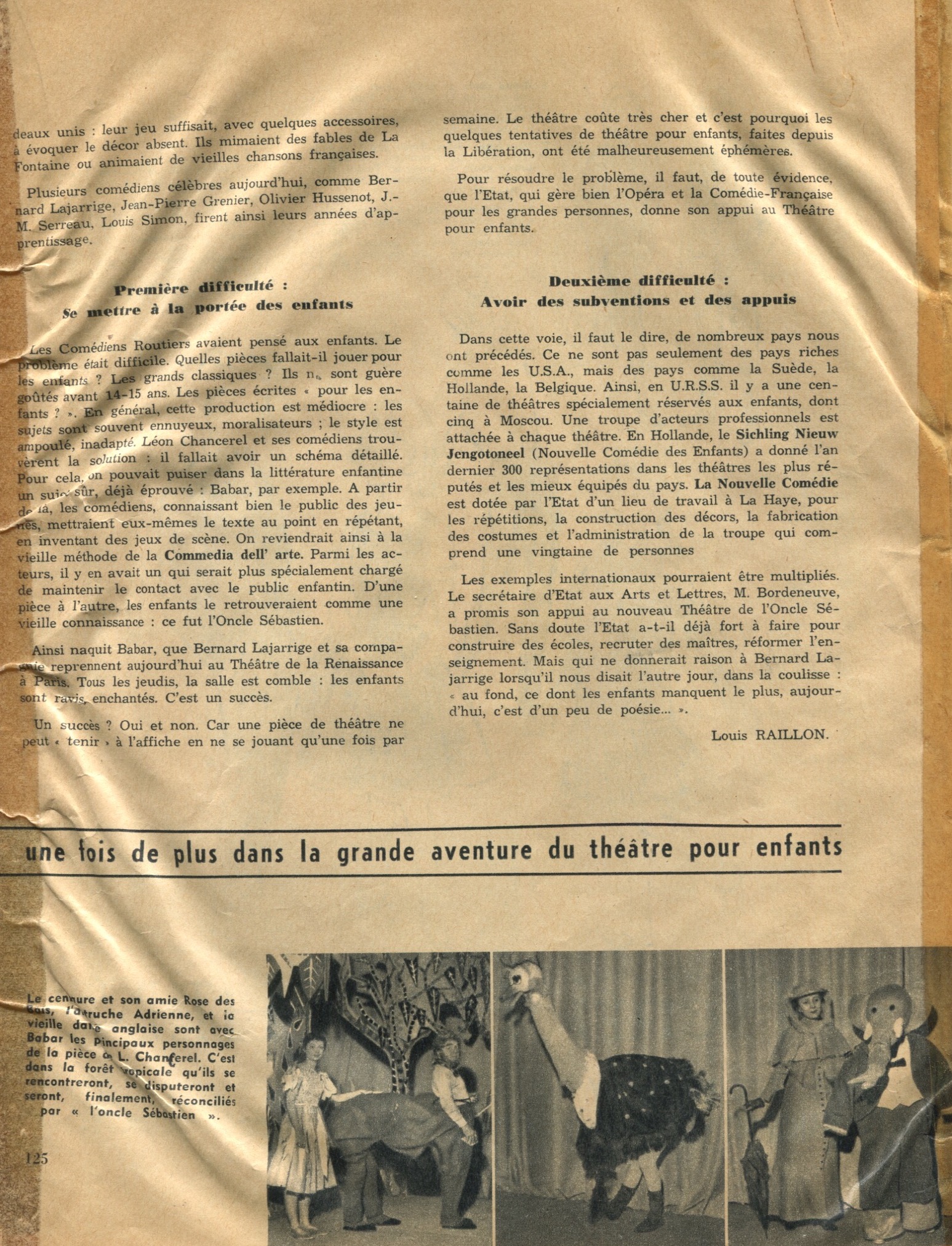 Photographie d’Adrienne et de la Vieille Dame dans la mise en scène de B. Lajarrige (1957), publiée dans Femina Pratique, n°66, avril 1957, SHT, fonds Chancerel, Boîte BIV