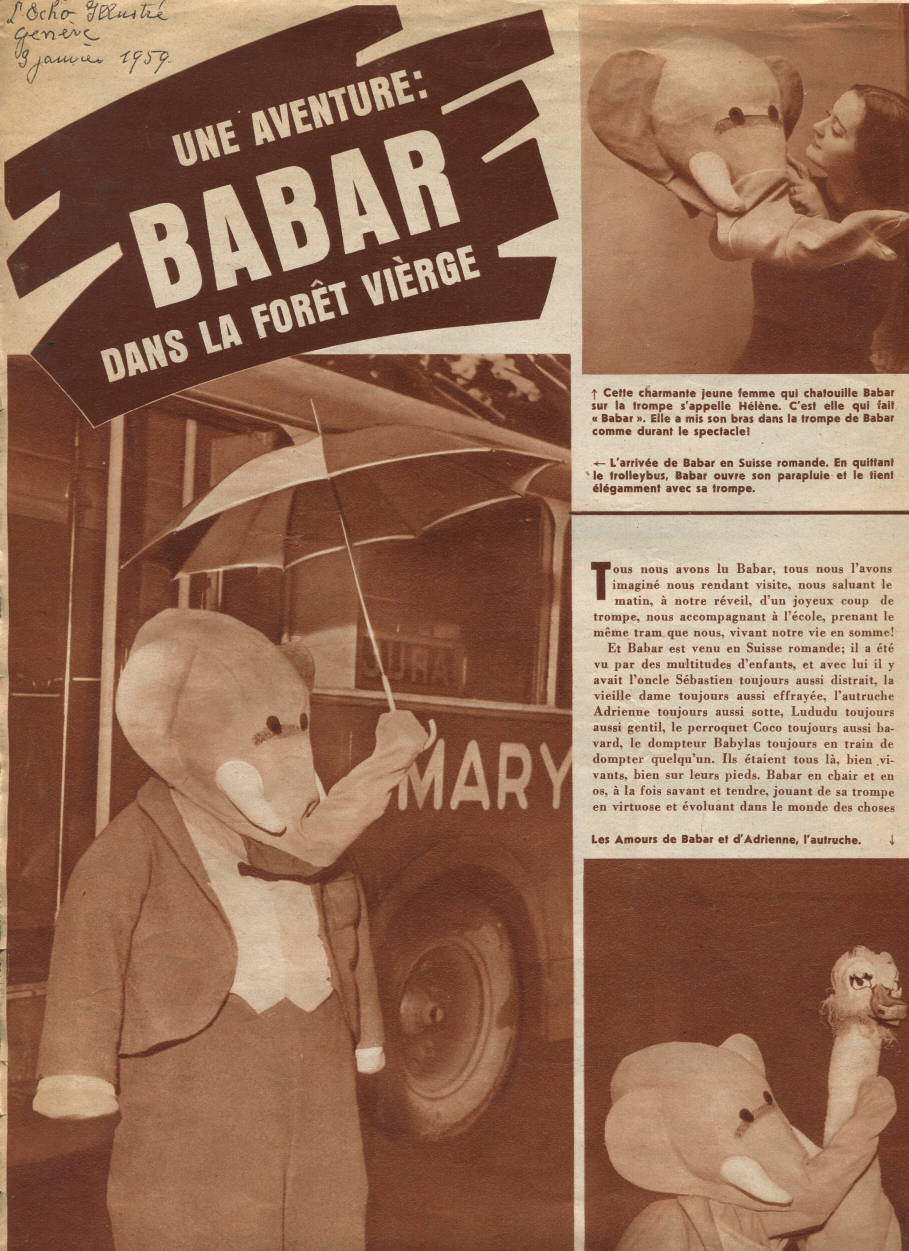 Coupure de presse, parue dans L’Écho Illustré Genève, 9 janvier 1959,  SHT,  Fonds Léon Chancerel, Boîte BIV