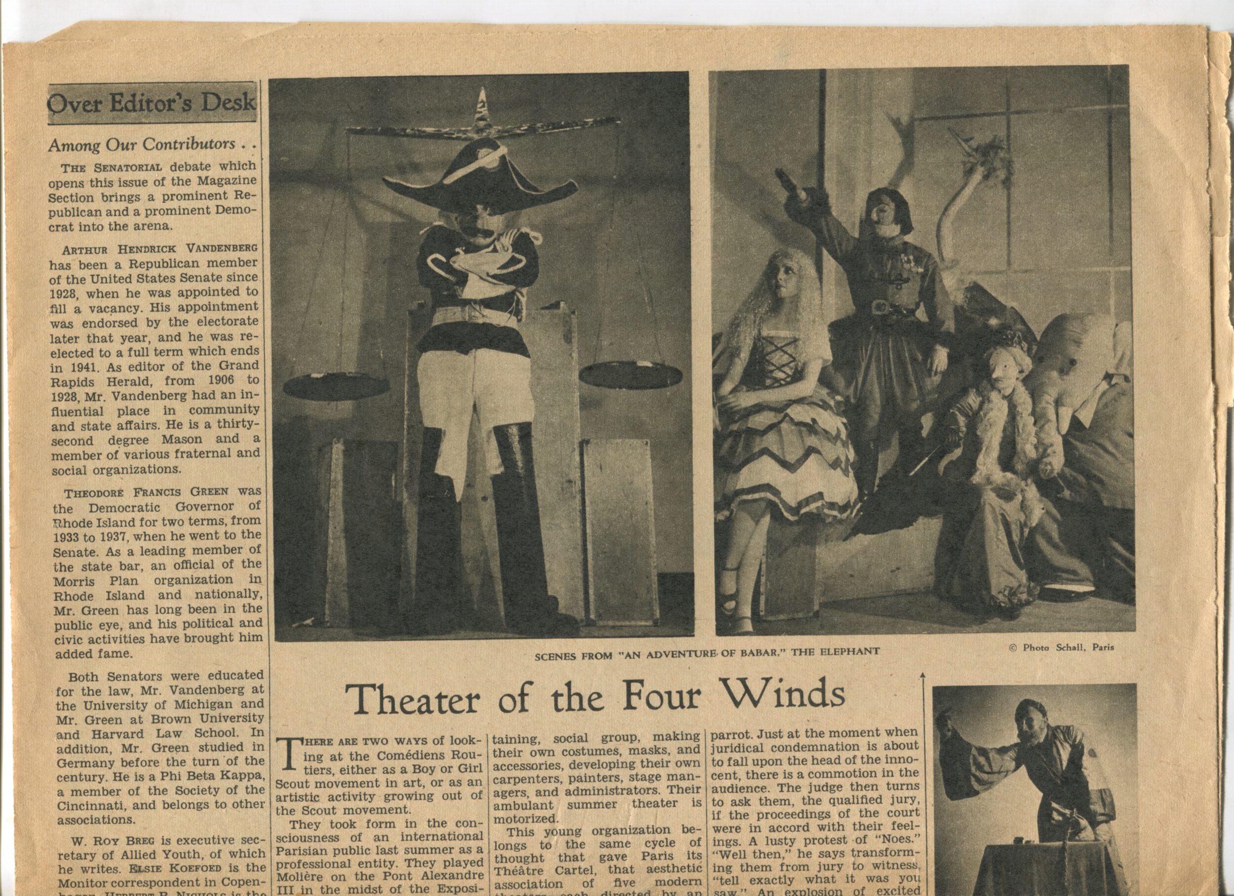 Coupure de presse, "Theater of the Four Winds", Christian Science Monitor, s.d [c. 1937 ?], SHT, Fonds Léon Chancerel, Boîte BIV (1)