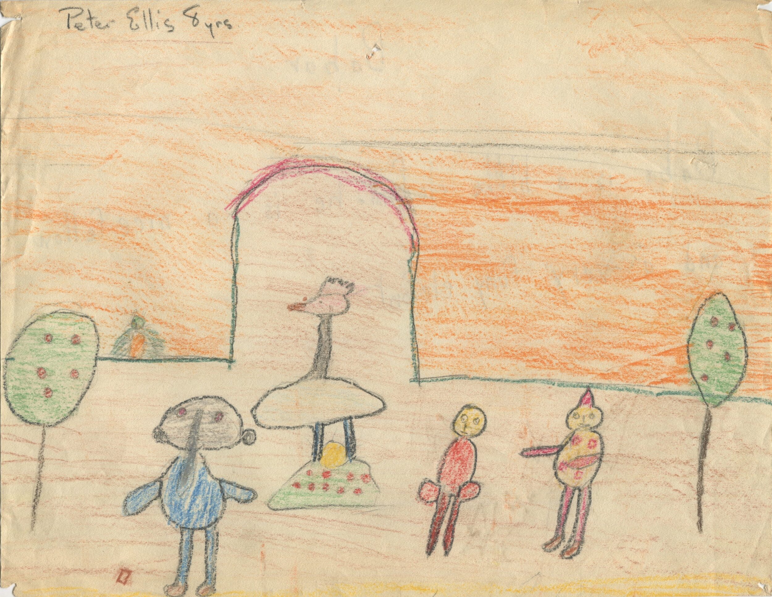 Dessin d'enfant réalisé à partir d'une représentation d'Une Aventure de Babar (1936) en Angleterre, recto, s.d.[1936 ?], SHT, Fonds Léon Chancerel, Boîte R48(3) (4)