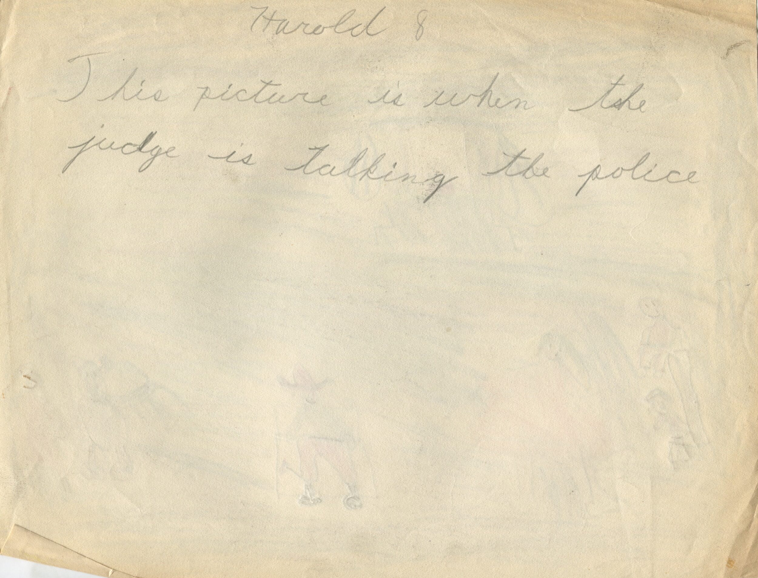 Dessin d'enfant réalisé à partir d'une représentation d'Une Aventure de Babar (1936) en Angleterre, verso, s.d.[1936 ?], SHT, Fonds Léon Chancerel, Boîte R48(3) (4)