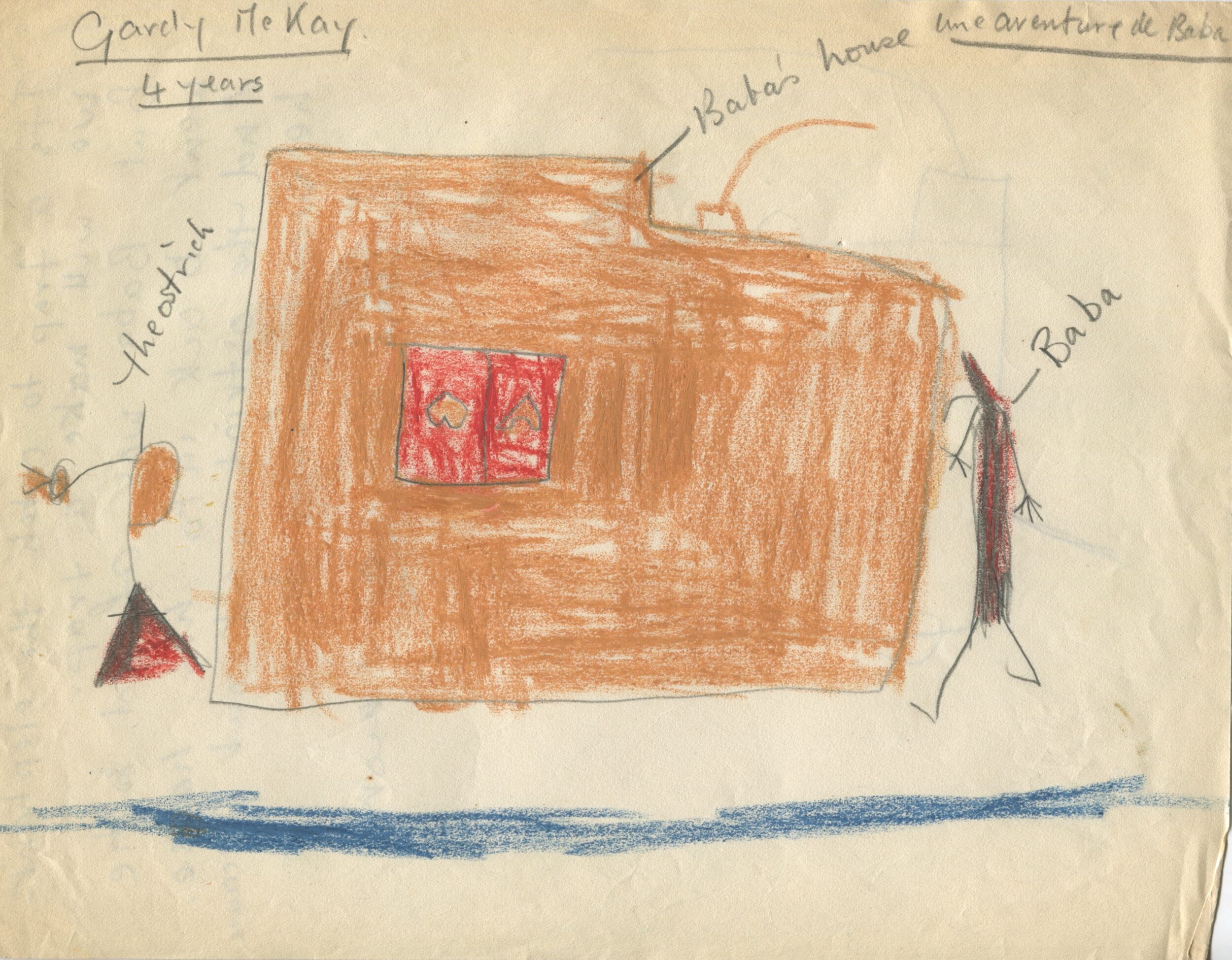 Dessin d'enfant réalisé à partir d'une représentation d'Une Aventure de Babar (1936) en Angleterre, recto, s.d.[1936 ?], SHT, Fonds Léon Chancerel, Boîte R48(3) (4)