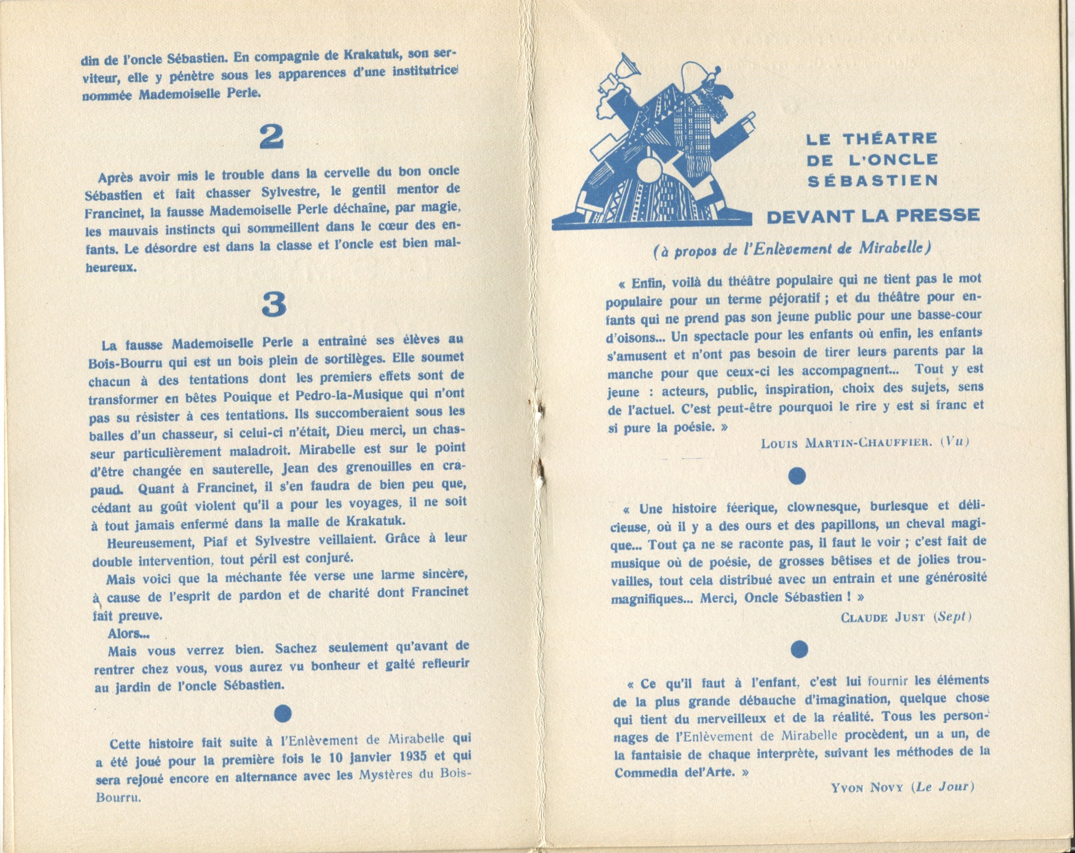 Programme des Mystères du Bois-Bourru, Comédiens Routiers, 1935, SHT, Fonds Léon Chancerel, Boîte R43 