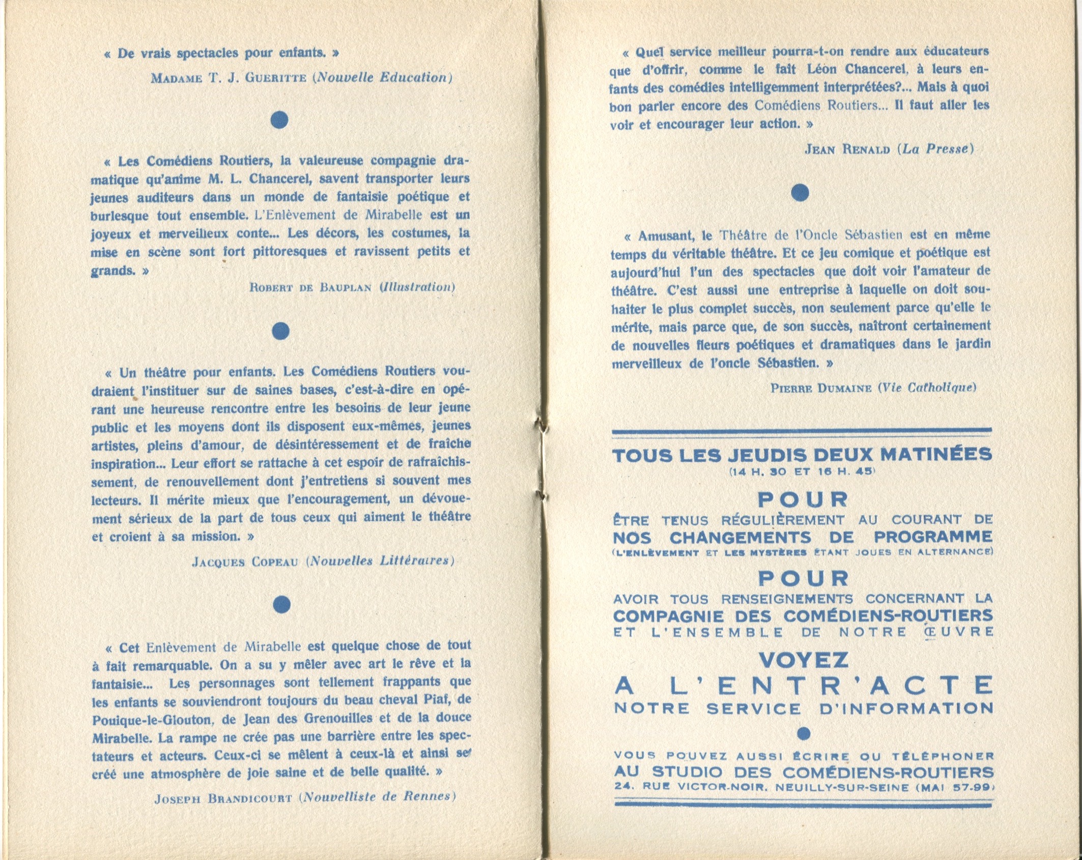 Programme des Mystères du Bois-Bourru, Comédiens Routiers, 1935, SHT, Fonds Léon Chancerel, Boîte R43 