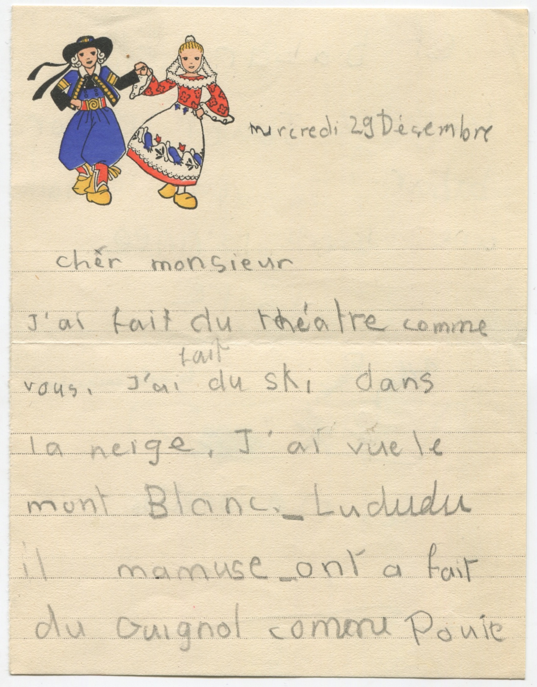 Lettre d'une jeune spectatrice au sujet d'Une Aventure de Babar, s.d (1936 ?), SHT, Fonds Léon Chancerel, Boîte R48(3) (4)