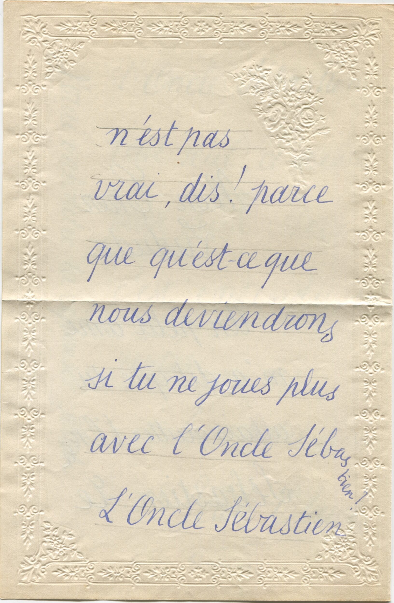 Lettre d'un jeune spectateur au sujet d'Une Aventure de Babar, s.d (1936 ?), SHT, Fonds Léon Chancerel, Boîte R48(3) (4)