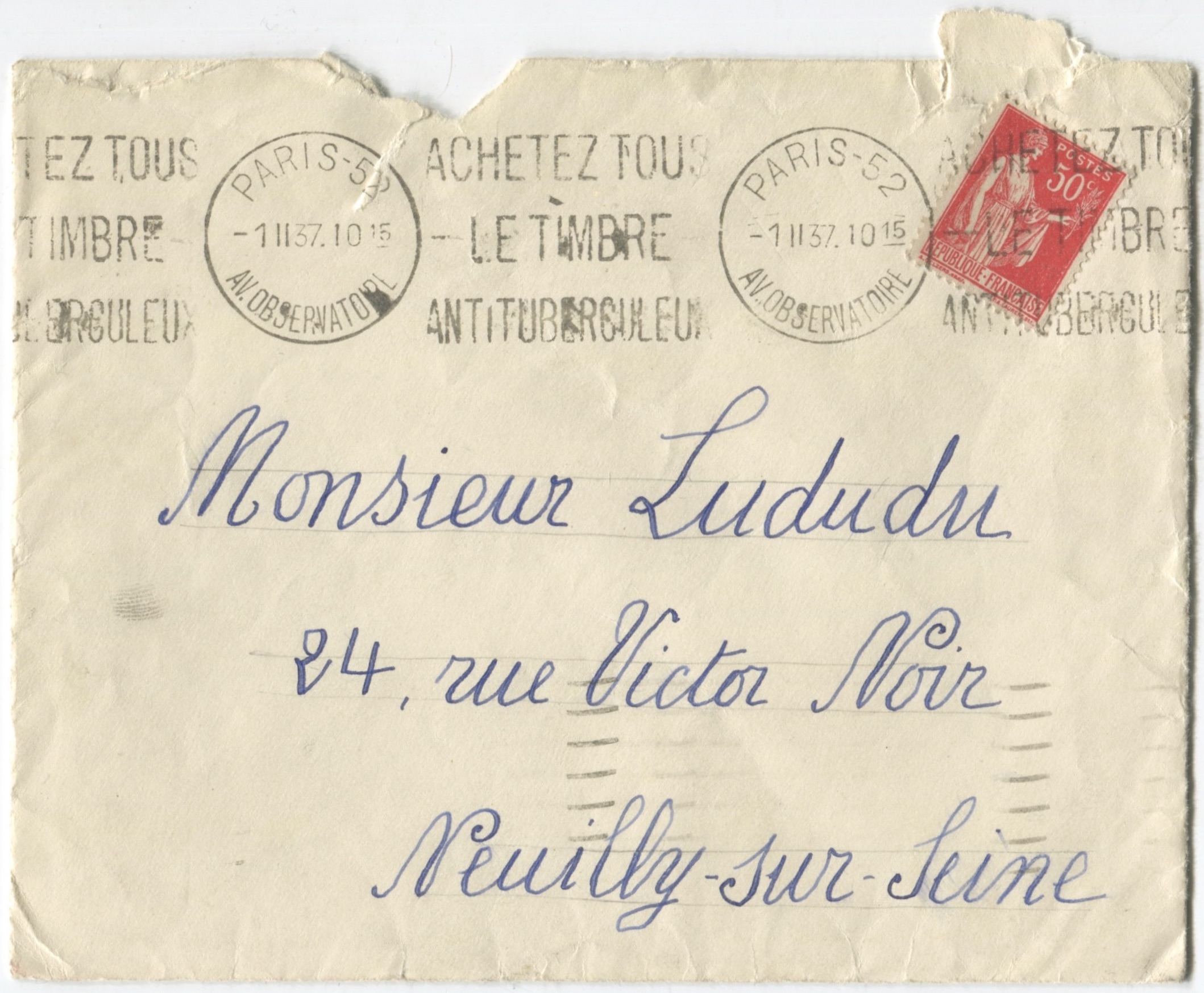 Lettre d'un jeune spectateur au sujet d'Une Aventure de Babar, s.d (1936 ?), SHT, Fonds Léon Chancerel, Boîte R48(3) (4)