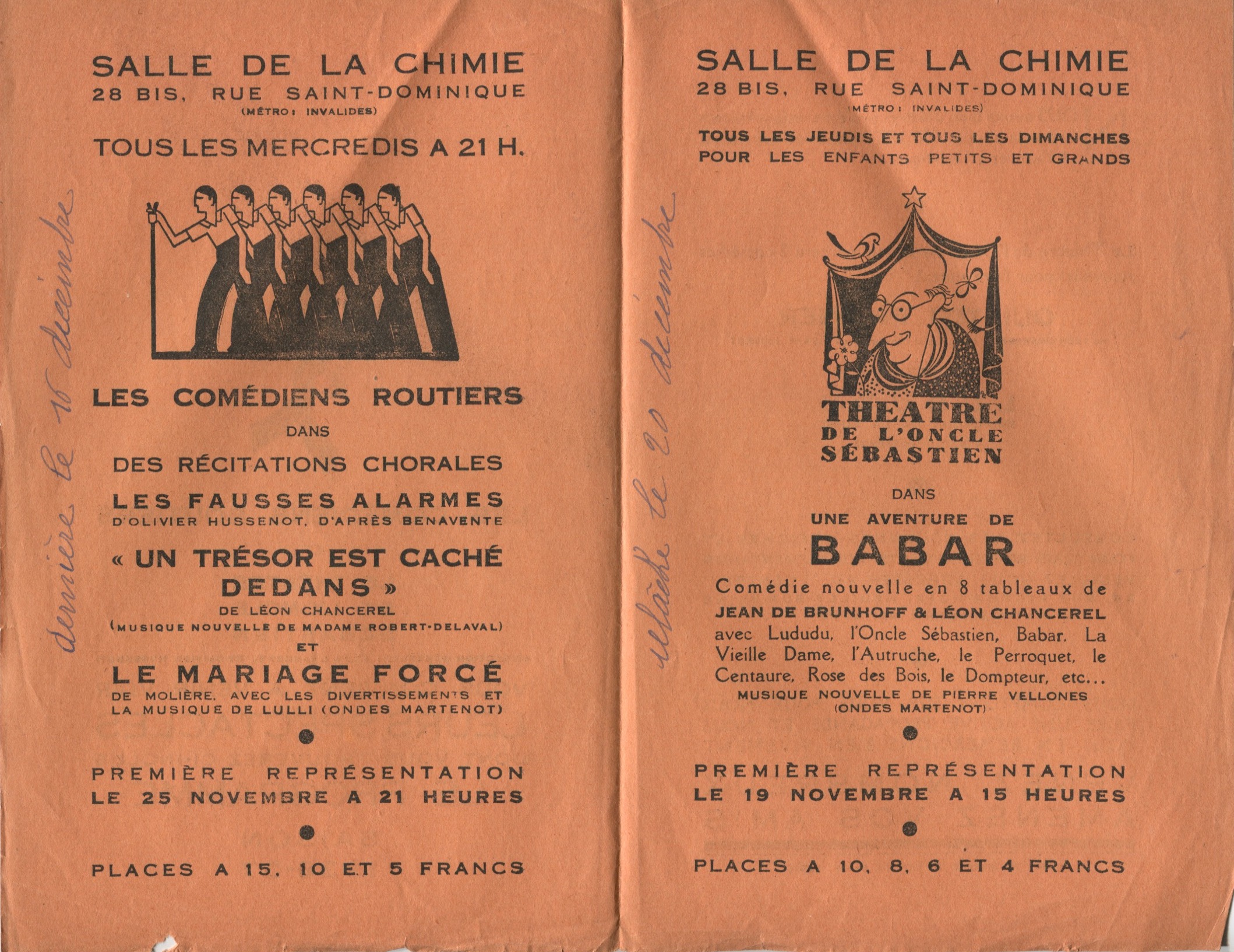 Épreuve du programme des Récitations Chorales/Une Aventure de Babar, Comédiens Routiers et Théâtre de l'Oncle Sébastien, s.d. (1936 ?), SHT, Fonds Léon Chancerel, Boîte R43