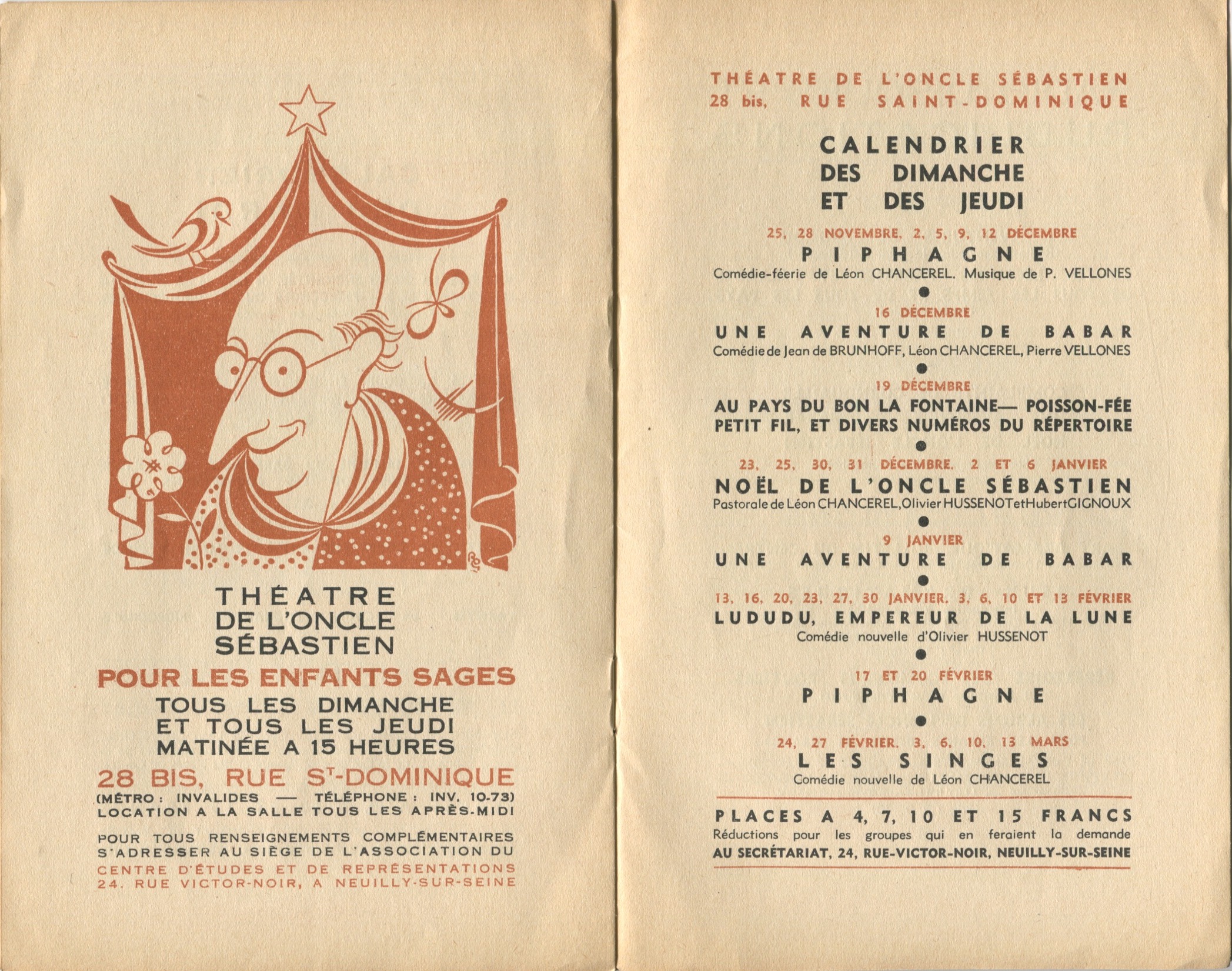 Programme des Récitations Chorales/Une Aventure de Babar, Comédiens Routiers et Théâtre de l'Oncle Sébastien, s.d. (1936 ?), SHT, Fonds Léon Chancerel, Boîte R43