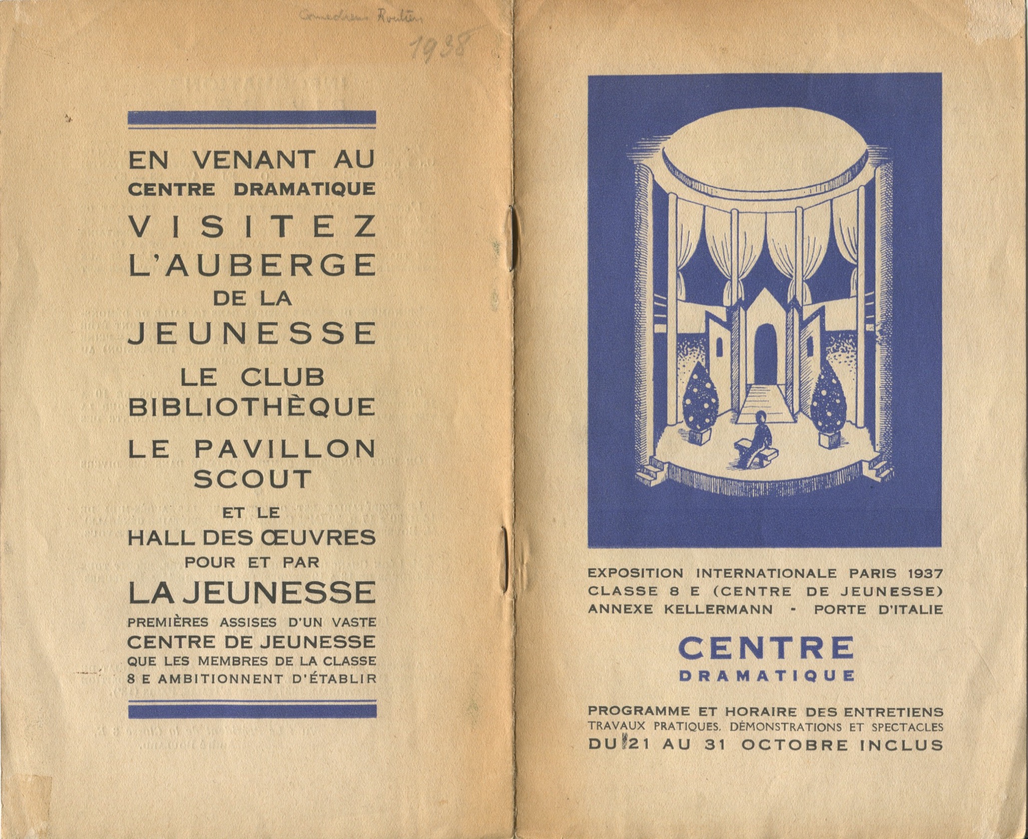 Programmation du Pavillon de la Femme et de l’Enfant à  l'Exposition Universelle, 1937, SHT, Fonds Léon Chancerel, Boîte R43