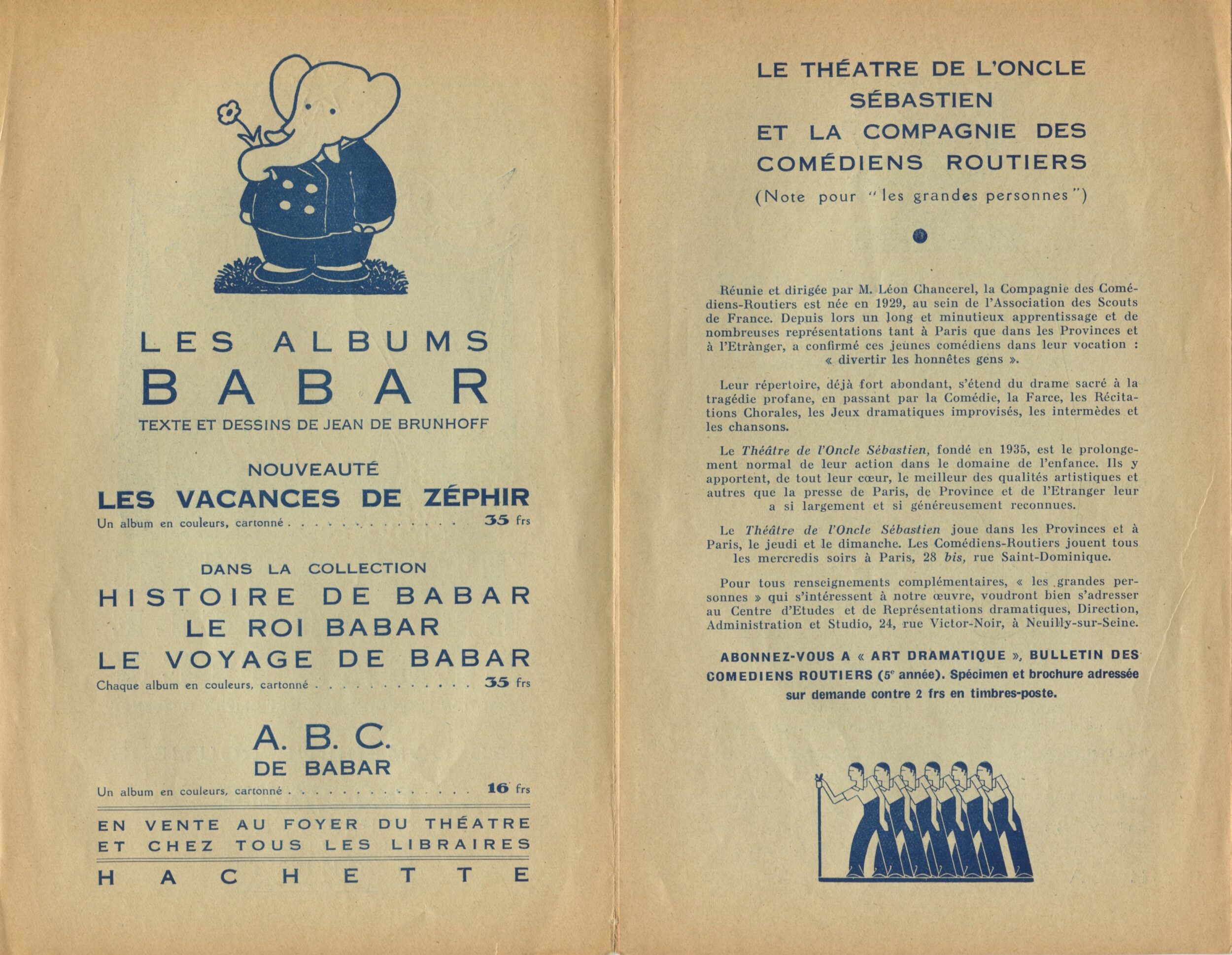 Dépliant Hachette, 1936, SHT, Fonds Léon Chancerel, Boîte BIV (1)