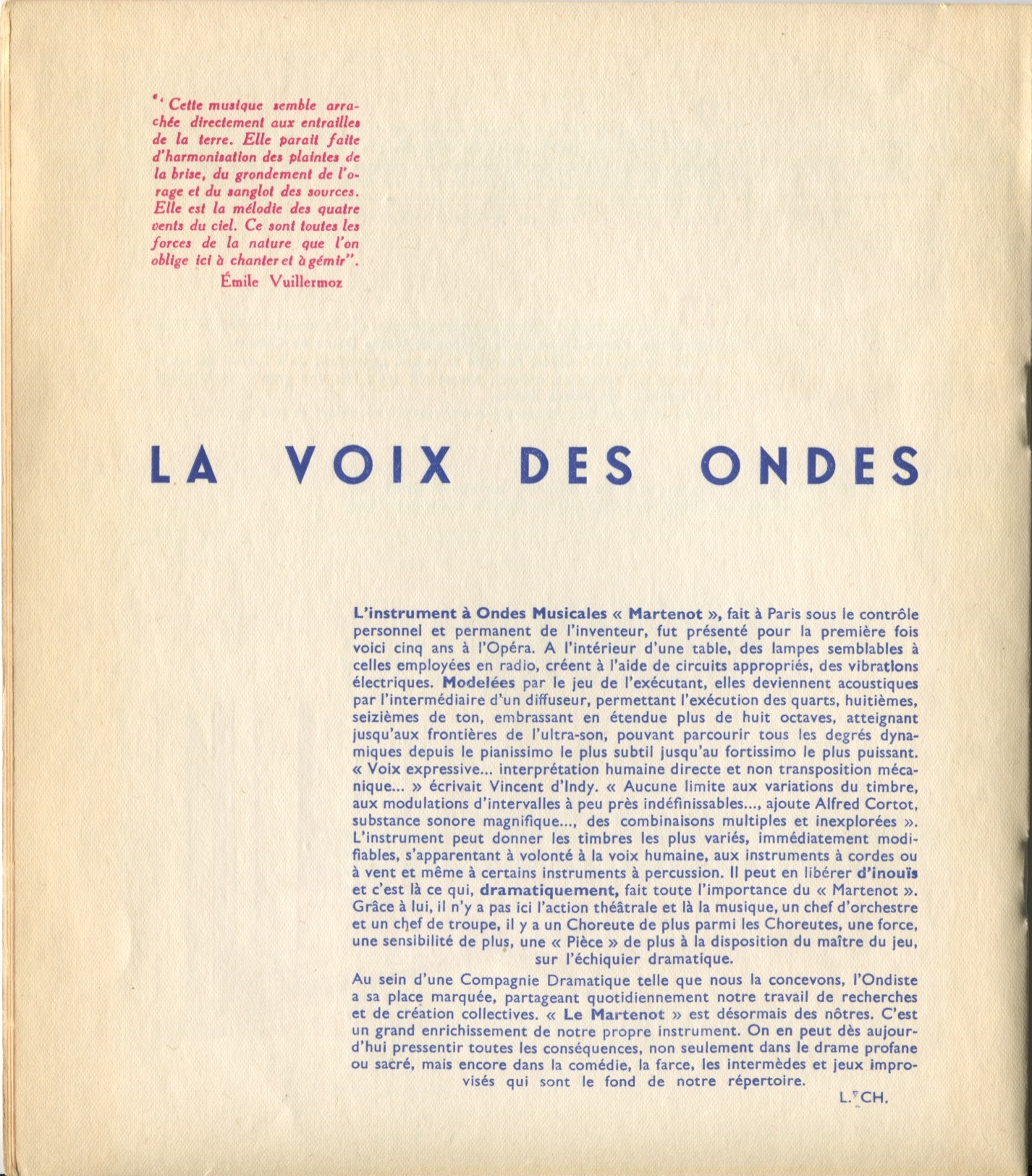 Léon Chancerel, "La voix des ondes", dans un dépliant Les Comédiens Routiers centre dramatique scout d'Île-de-France, s.d., SHT, Fonds Léon Chancerel, boîte Boîte BIV
