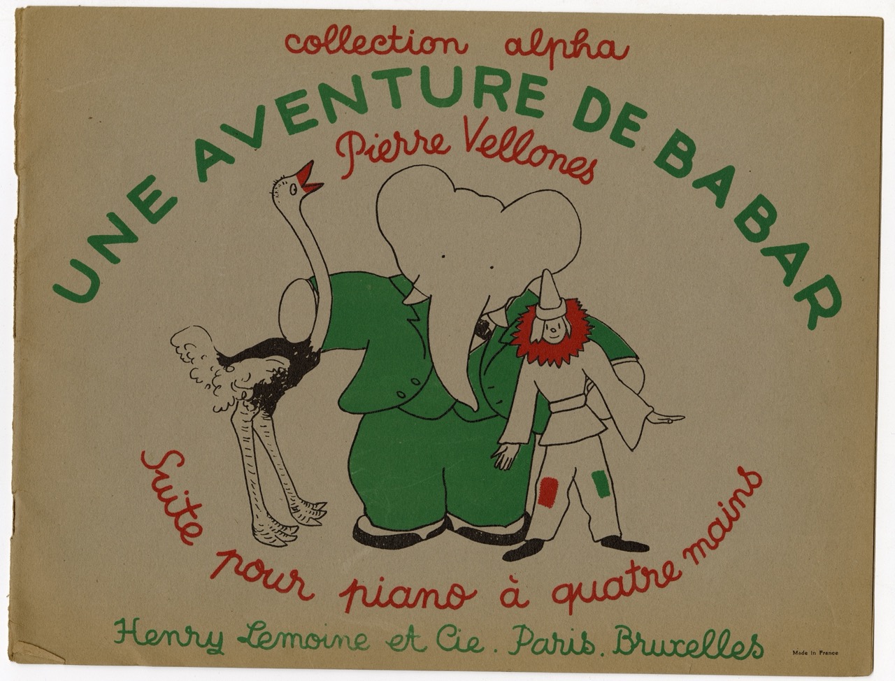 Partition, Une Aventure de Babar « suite de 7 pièces faciles pour piano à quatre mains »,n°6, éditions Lemoine, 1937, SHT, Fonds Léon Chancerel, Boîte BIV (1)