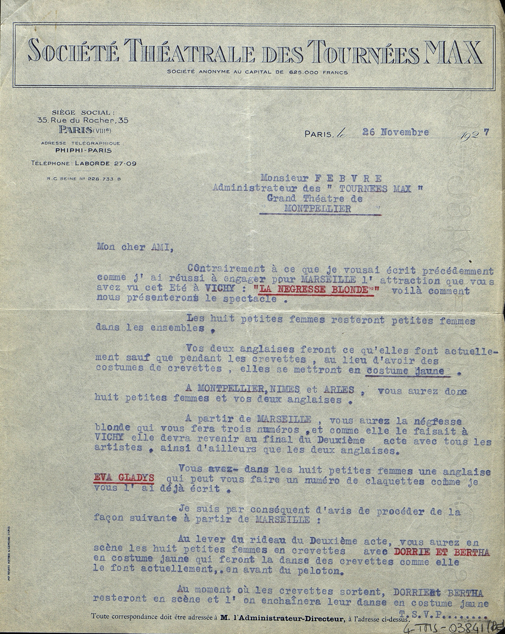 Tournées Max. Lettre de Max Halinbourg à Febvre, 1927. BHVP