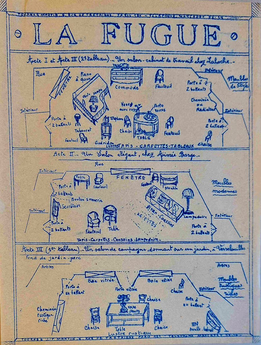 Tournées J.-P. Martin. Croquis de la plantation pour La Fugue, vers 1932.